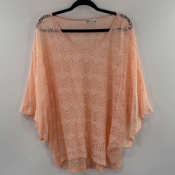 Cato'S Tops - 3For$20 Cato’s Light Coral Crochet Poncho Style Blouse NWOT size 22/24W